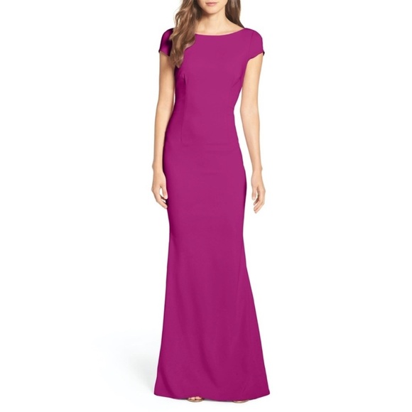 Katie May Intrigue Bow Gown Low Back Cap Sleeve Maxi Dress Burgundy Red 2 NWT - Picture 7 of 16